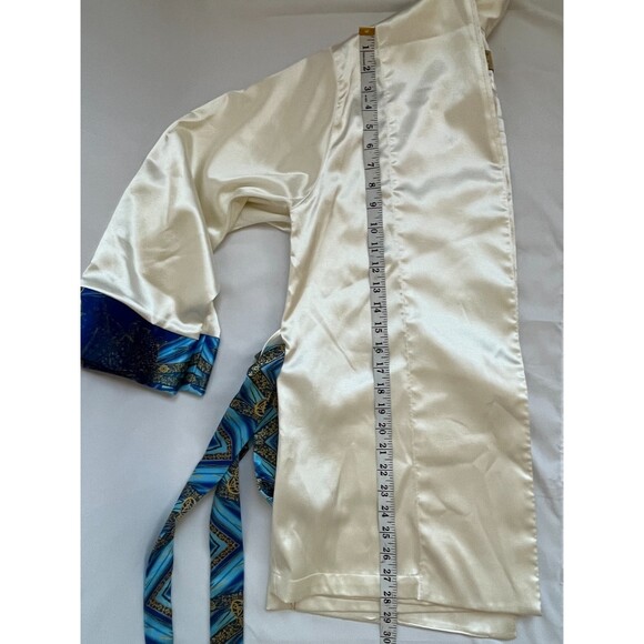 Antonio Stefano Cream White Satin Robe Size M Gold Blue Novelty Leopard Print - Picture 12 of 12